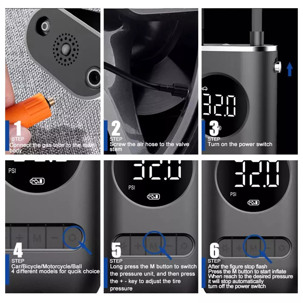 Mini pompe à air électrique portable S62, gonflage rapide, arrêt automatique