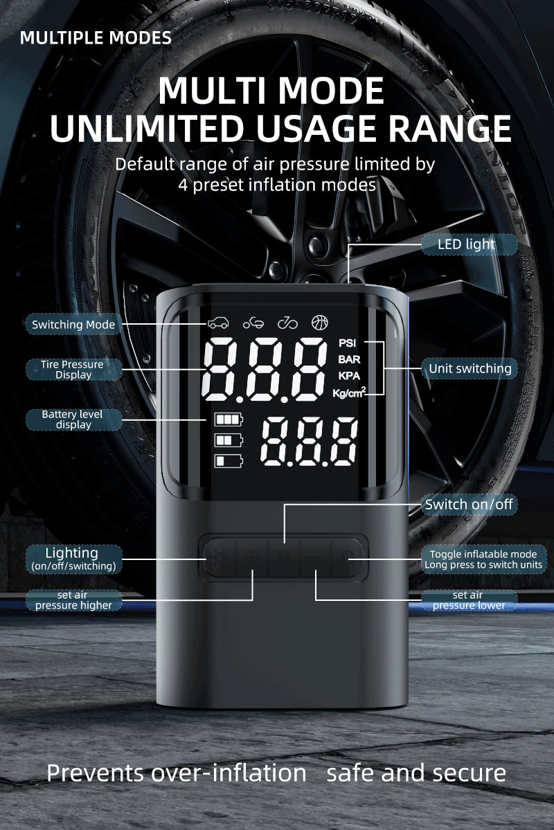 Mini pompe à air électrique portable S72, gonflage rapide, arrêt automatique